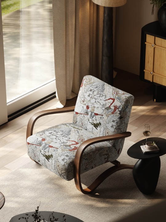 Floral Rocking Accent Chair, Upholstered Lounge Armchair with Curved Wood Frame, Vintage Style Single Sofa Chair for Living Room, Bedroom, Balcony and Reading Nook