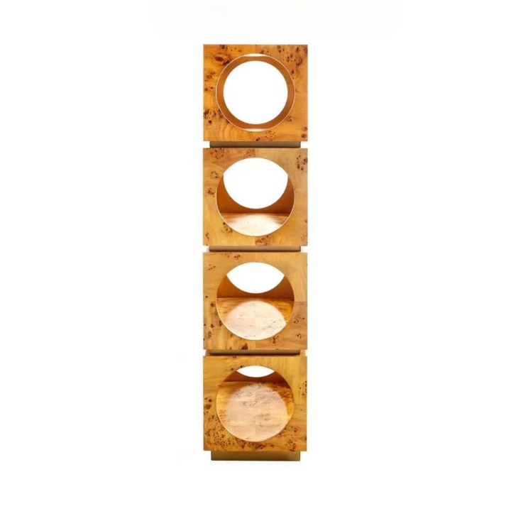 Burl Wood Look Display Bookcase,Tall Open Shelf Cabinet with Round Cutout Design, Wabi Sabi Storage Shelf for Living Room, Entryway, Bedroom or Office