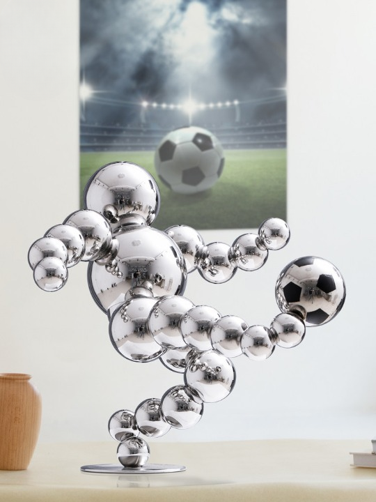 Metal Soccer Player Sculpture, Modern Football Desk Decor, Silver