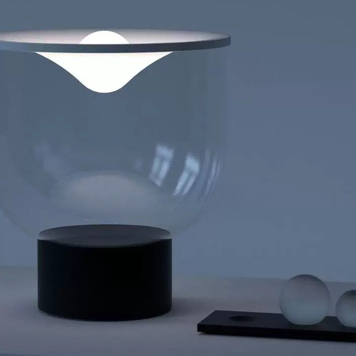 Modern Smoked Glass Table Lamp, Sculptural Bowl Shade Desk Lamp with Black Base and Button Switch, Contemporary Accent Lighting for Bedroom, Living Room, Hotel Lobby, Office