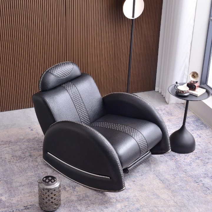Black Leather Recliner Accent Chair with Extendable Footrest, Upholstered Lounge Chair for Living Room, Bedroom, Office, Home Theater and Reading Room