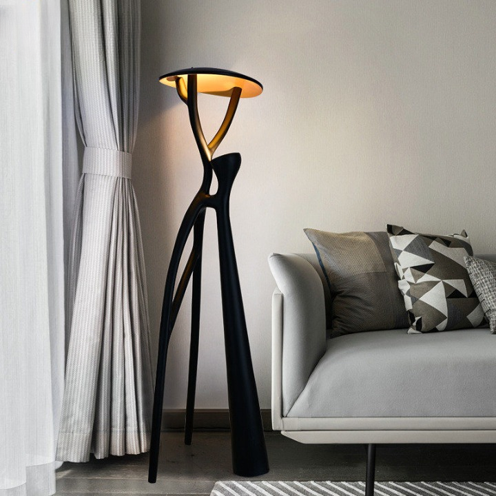 Modern Sculptural LED Floor Lamp, Tree Branch Standing Light with Integrated Warm Glow, Matte Black Fiberglass Body for Living Room, Hotel Lobby, Lounge or Showroom