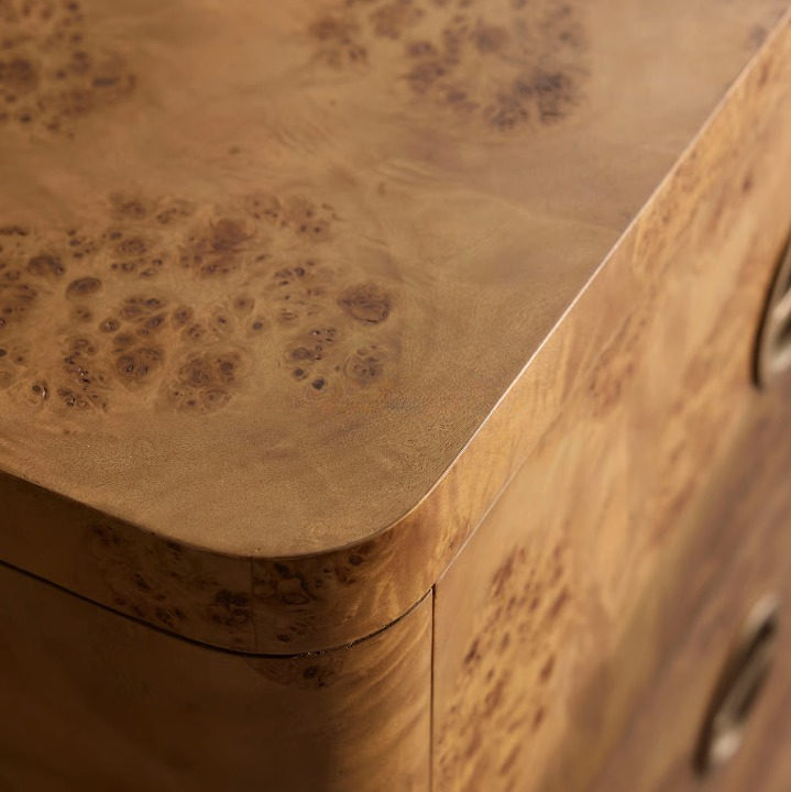 French Style 6 Drawer Sideboard, Burl Wood Storage Cabinet for Living Room