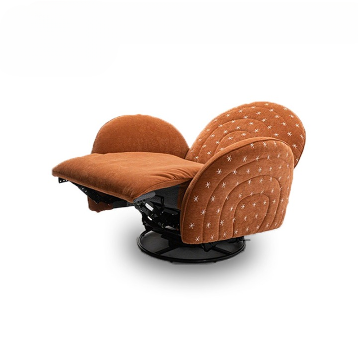 Orange Power Recliner Lounge Chair, Modern Upholstered Single Sofa Chair with Rounded Back, Star Embroidered Fabric Accent Chair, Electric Reclining Armchair for Living Room, Bedroom, Reading Corner