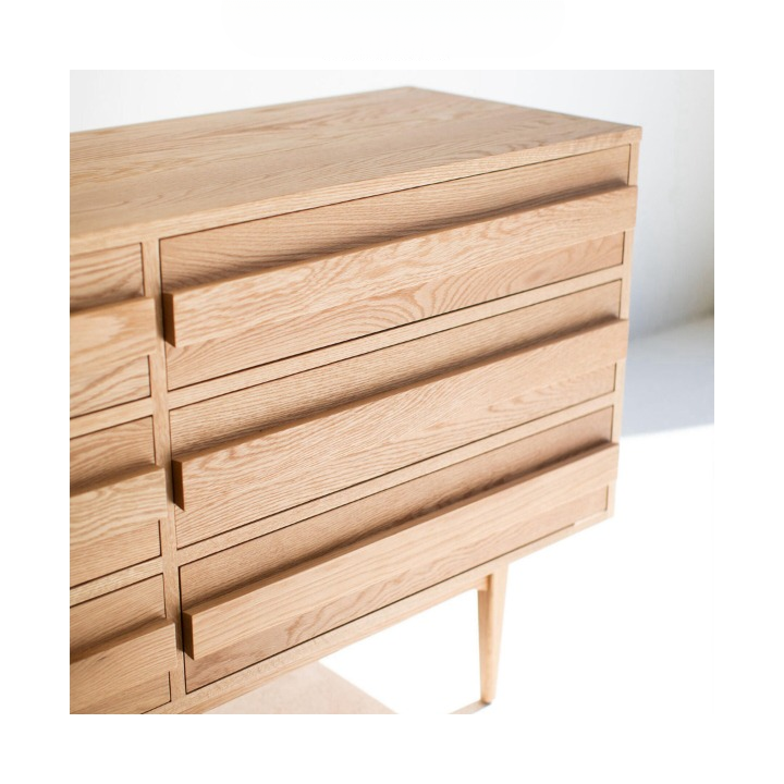 Solid Wood 6 Drawer Dresser, Natural Wood Storage Cabinet with Tapered Legs, Mid Century Wabi Sabi Sideboard for Bedroom, Living Room, Entryway