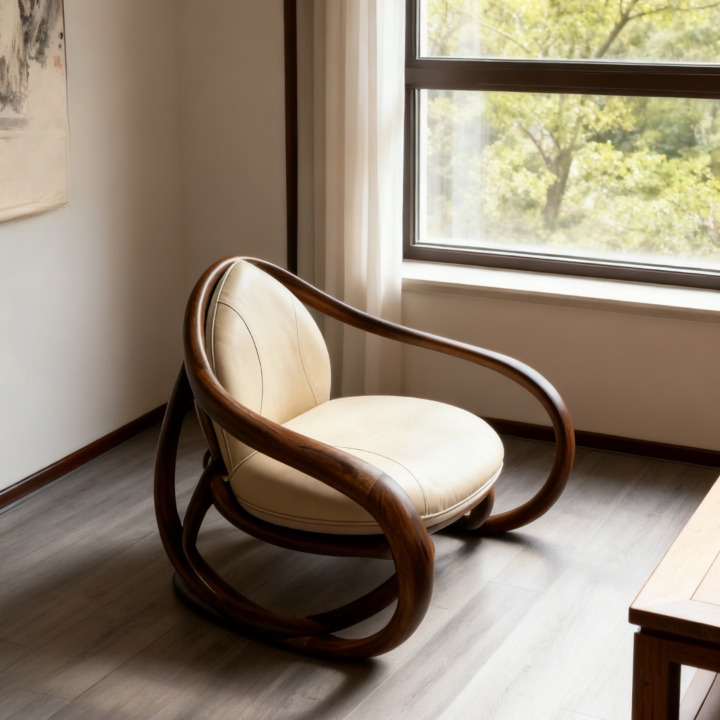 Ash Wood Loop Arm Accent Chair with Cream Cushion