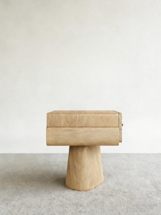 Natural Wood Nightstand with Drawer, Modern Bedside Table, Japandi End Table, Small Bedroom Side Table, Sculptural Pedestal Nightstand for Living Room and Small Spaces