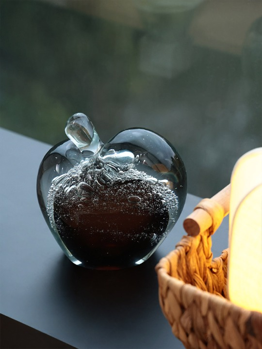 Glass Apple Sculpture, Clear Art Glass Figurine for Tabletop Home Decor