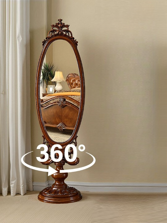 Solid Oak Double-Sided Rotating Full-Length Floor Mirror