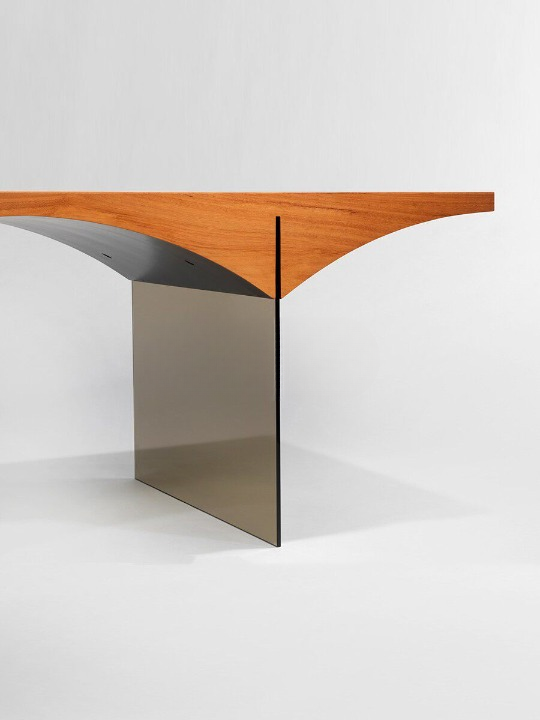 Solid Wood Writing Desk with Tempered Glass Legs, Walnut Home Office Desk, Danish Modern Computer Desk with Sculpted Wood Top, Executive Study Table for Office, Bedroom, Living Room