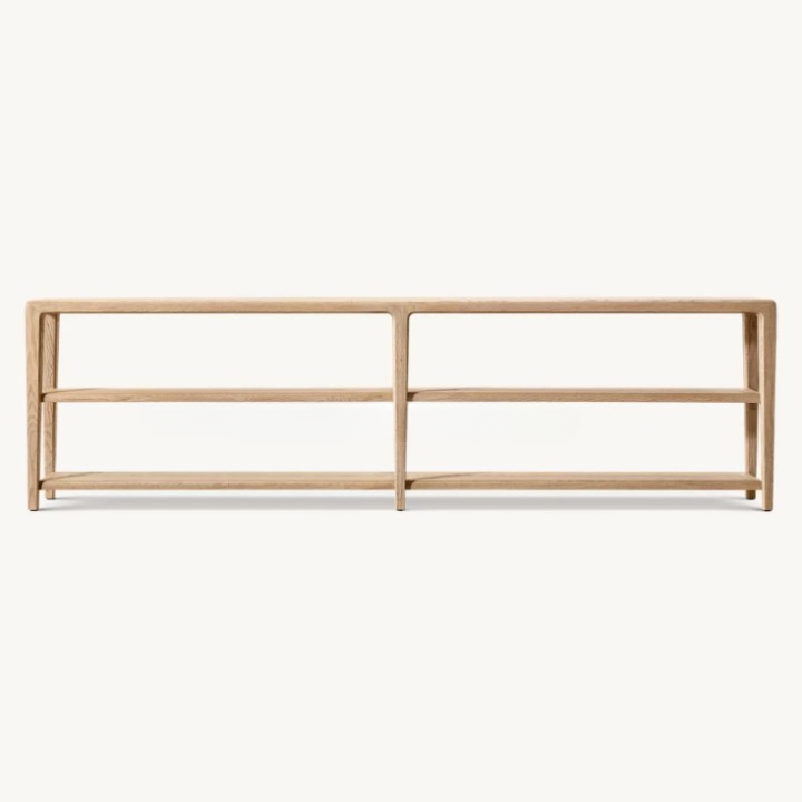 Long Solid Wood Console Shelf, Narrow Sofa Back Table with Open Storage Shelves for Entryway, Living Room, Hallway, Hotel, Villa