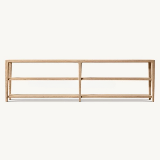 Long Solid Wood Console Shelf, Narrow Sofa Back Table with Open Storage Shelves for Entryway, Living Room, Hallway, Hotel, Villa