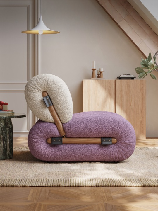 Oversized Sherpa Accent Chair, Cream and Mauve Upholstered Lounge Chair with Channel Tufted Cushions, Modern Single Sofa Chair for Living Room, Bedroom, Reading Nook, Apartment, and Cozy Corner Seating