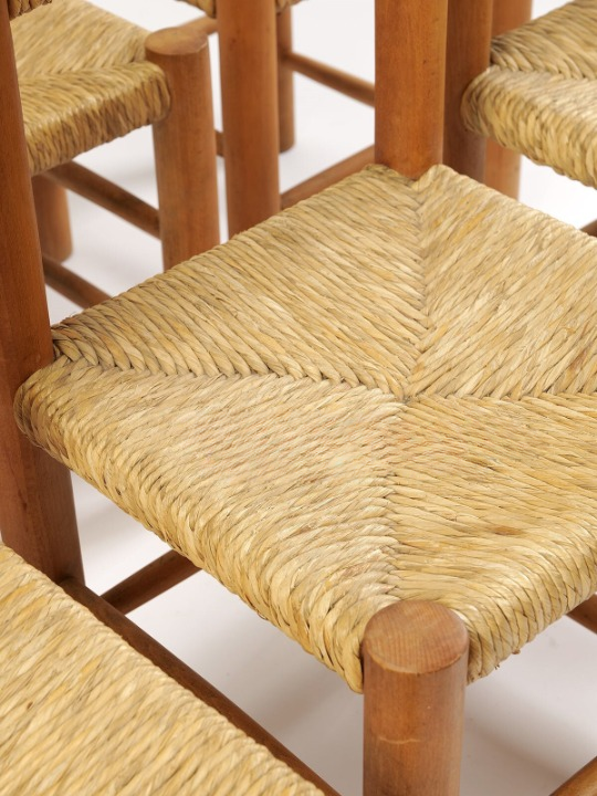Natural Rope Woven Dining Chair, Solid Wood Accent Chair with Handwoven Rush Seat and Backrest, French Vintage Farmhouse Side Chair for Dining Room, Kitchen, Cafe, Study, Bedroom, and Living Room
