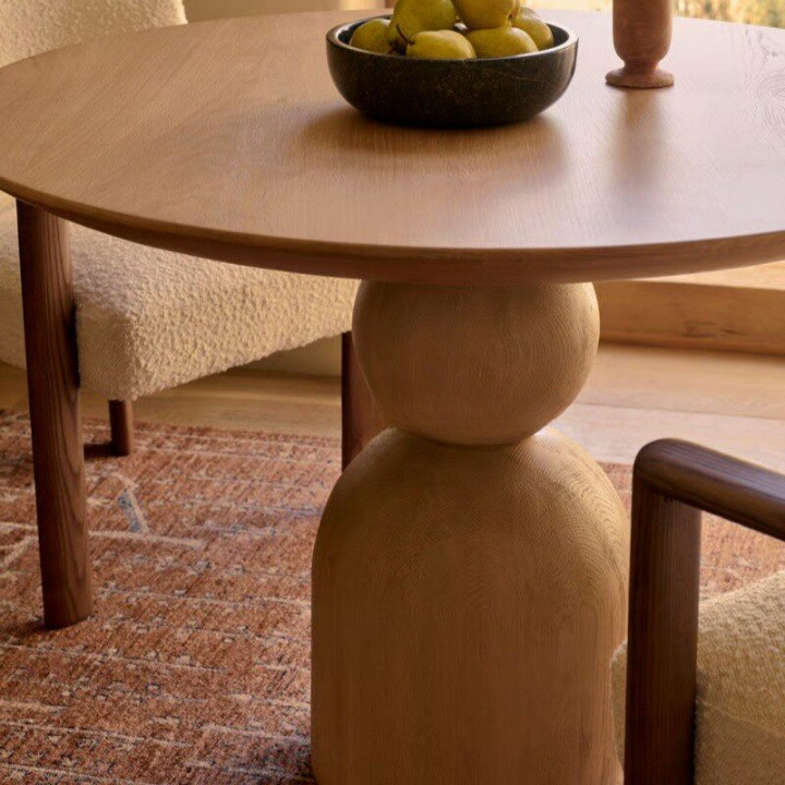 Round Solid Wood Dining Table, Sculptural Pedestal Kitchen Table for 4, Modern Wooden Cafe Table for Dining Room, Breakfast Nook, Hotel, Villa