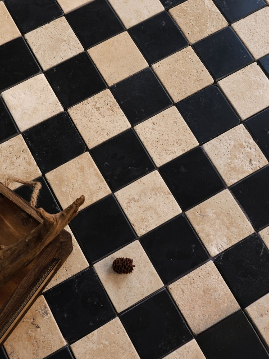 Black White Limestone Mosaic Tile French Vintage Checkerboard Stone Mosaic Floor Tile Matte Bathroom Kitchen Backsplash Patio Wall Flooring 11.8 x 11.8 Inch