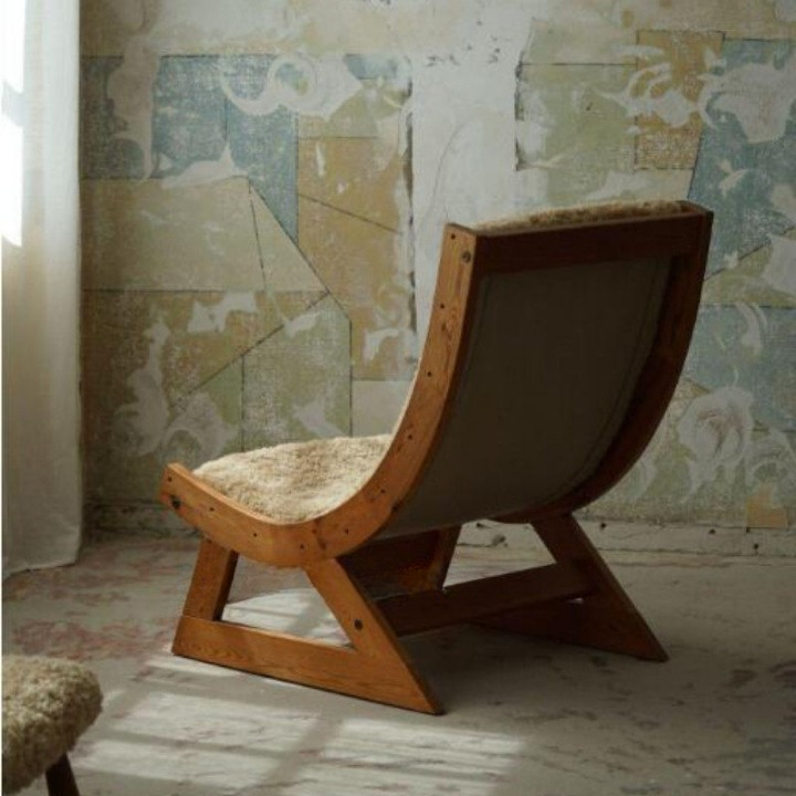 Wabi Sabi Sherpa Accent Chair, Solid Wood Lounge Chair with High Back Upholstered Seat, Mid Century Modern Single Sofa Chair for Living Room, Bedroom, Reading Nook, Balcony and Boutique Hotel