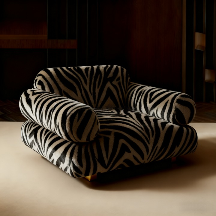 Zebra Print Accent Chair, Upholstered Oversized Single Sofa Chair with Rolled Arms, Animal Pattern Lounge Chair for Living Room, Bedroom, Hotel Lobby, Farmhouse, Reception