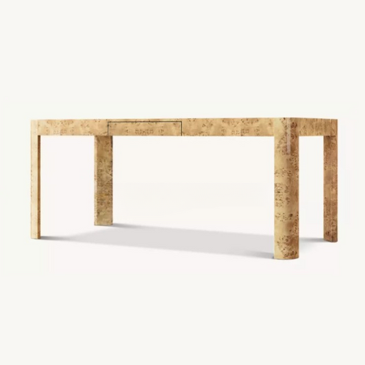 Burl Wood Writing Desk, Rectangular Home Office Desk with Single Drawer for Study Room, Bedroom, Villa, Executive Office, Natural Finish