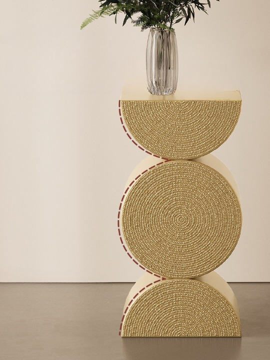 Gold Sculptural Side Table, Narrow End Table with Textured Wheat Pattern, Modern Accent Pedestal Table for Living Room, Bedroom, Sofa Side, Entryway, Apartment, and Small Spaces