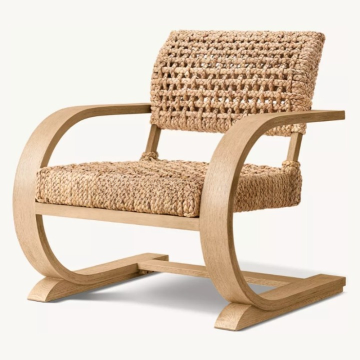 Wood and Woven Rope Lounge Chair, Accent Armchair with Curved Wood Frame for Living Room, Hotel, Villa, Bedroom, Natural Finish