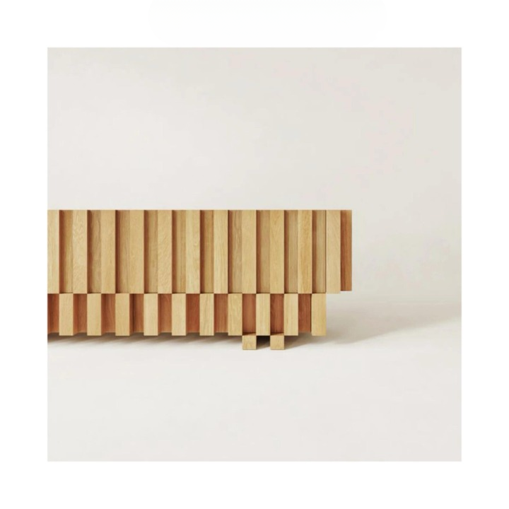 Solid Wood TV Stand, Natural Wood Slatted Media Console with Fluted Front, Wabi Sabi Entertainment Cabinet for Living Room Bedroom