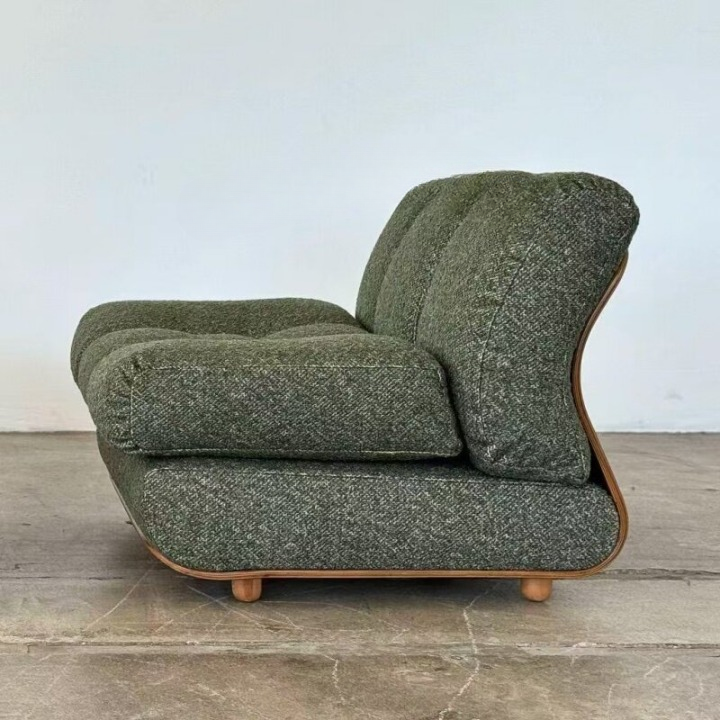 Modern Olive Green Cloud Accent Chair, Upholstered Single Sofa Chair with Curved Wood Base, Tufted Lounge Chair for Living Room, Bedroom, Reading Nook, Balcony, Hotel Lobby