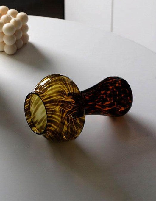 Amber Mushroom Glass, 17.6 oz Tortoise Pattern Cocktail Cup, Artistic Leopard Print Drinkware Glass for Cocktails, Juice, Mocktails, Iced Coffee, Parties and Home Bar, Set of 1