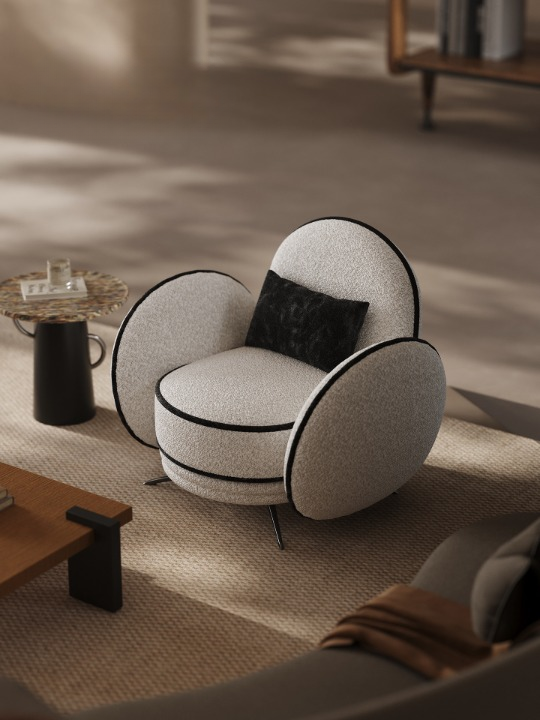 Cream Teddy Fleece Accent Chair with Round Arms, Modern Lounge Chair