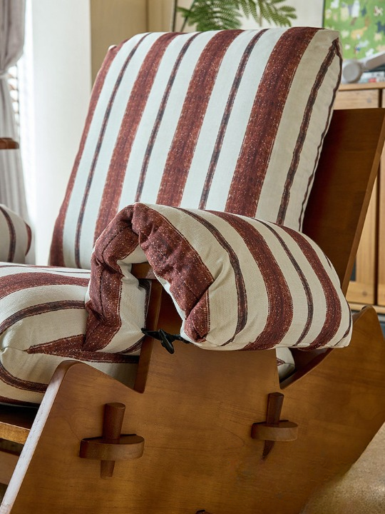 Brown Striped Upholstered Wood Rocking Chair for Adults
