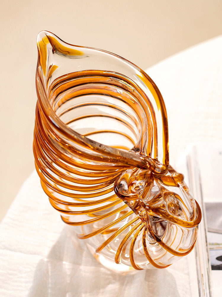 Amber Glass Conch Shell Vase, Large Nautilus Decorative Tabletop Sculpture