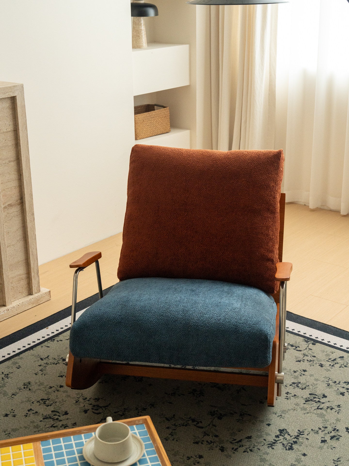 Two-Tone Upholstered Rocking Chair, Wood Frame Lounge Accent Chair
