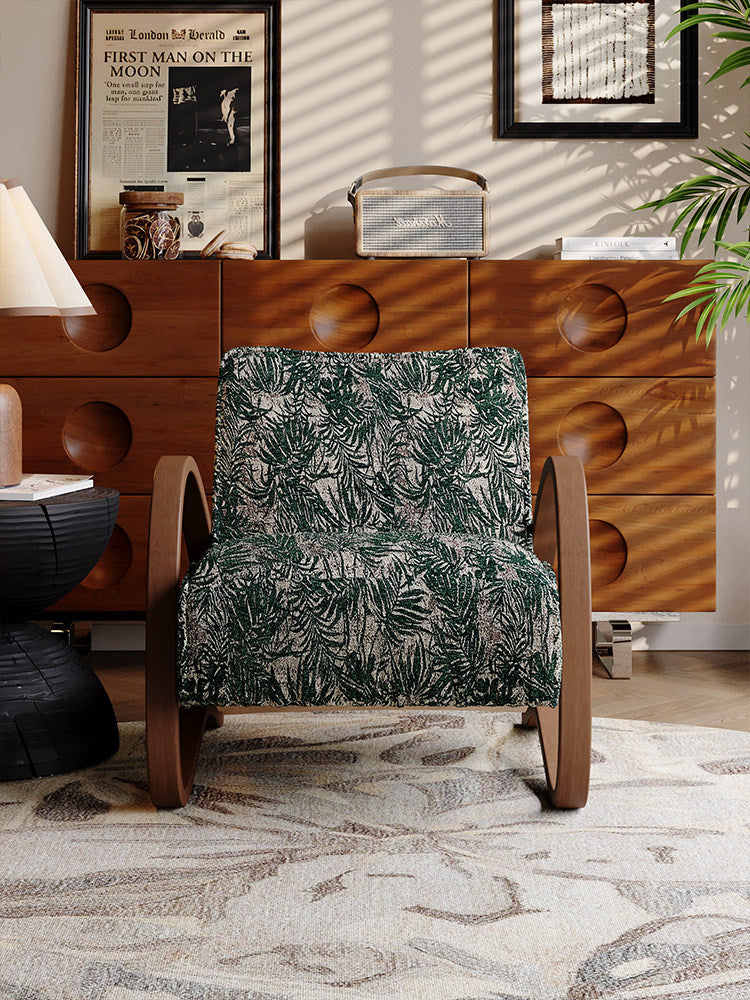 Green Botanical Print Upholstered Accent Chair with Carbon Steel Loop Frame, Modern Retro Single Lounge Armchair for Living Room, Bedroom, Balcony, Reading Nook and Apartment