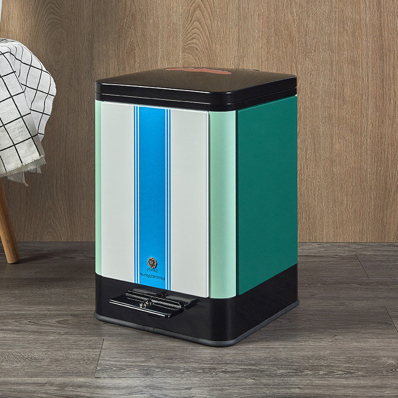 Blue and Black Rectangular Step Trash Can with Lid, Modern Pedal Waste Bin for Kitchen, Bathroom, Living Room, Bedroom, Office, Laundry Room, and Home Garbage Storage