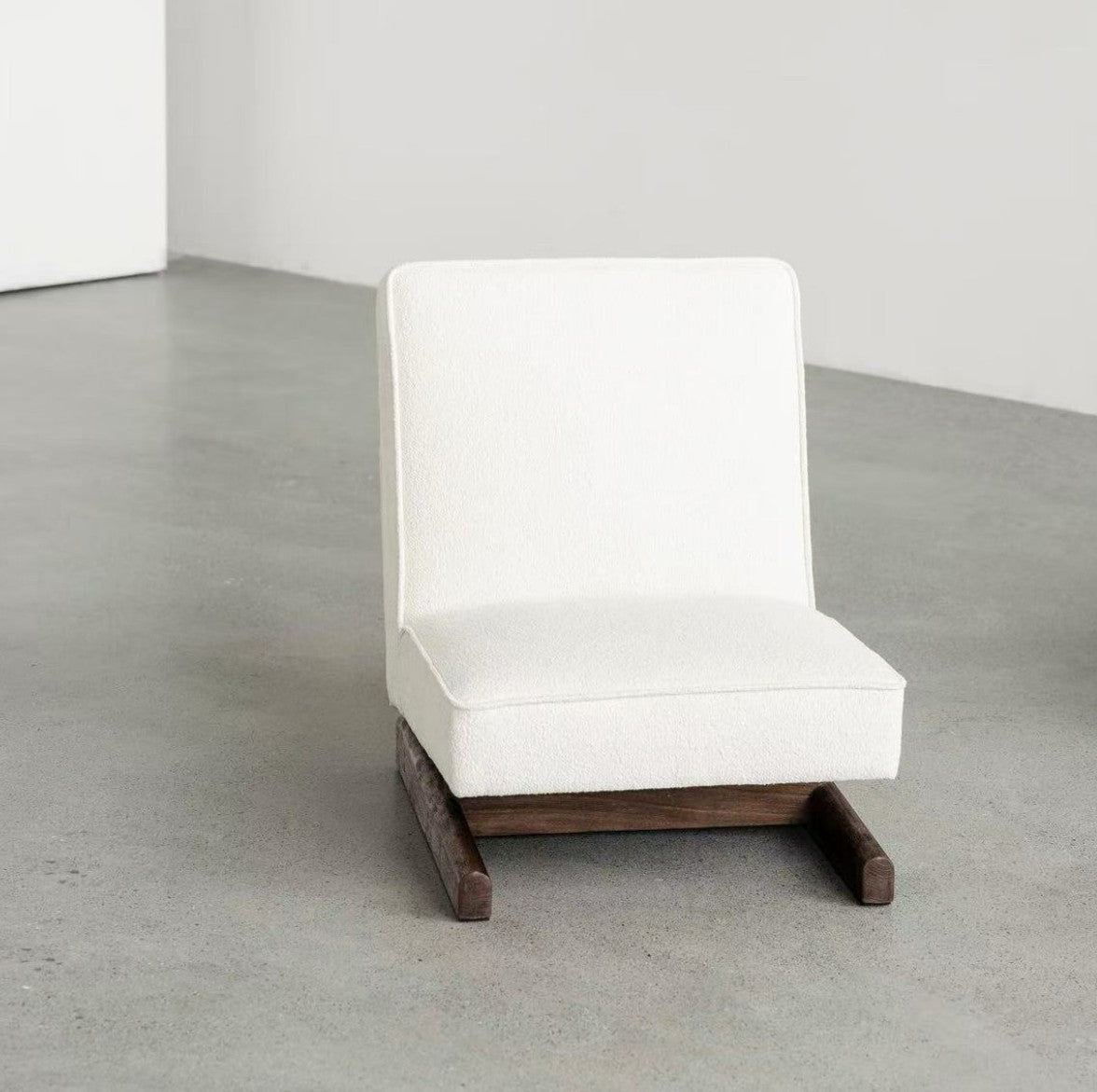 White Armless Lounge Chair, Solid Wood Sled Base Accent Chair, Low Profile Upholstered Single Sofa Chair for Living Room, Bedroom, Reception Area and Reading Corner