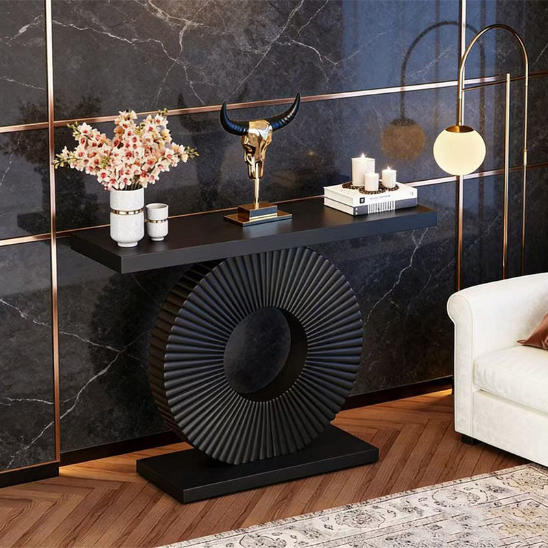 Black Console Table, Sculptural Ring Base Entryway Accent Table