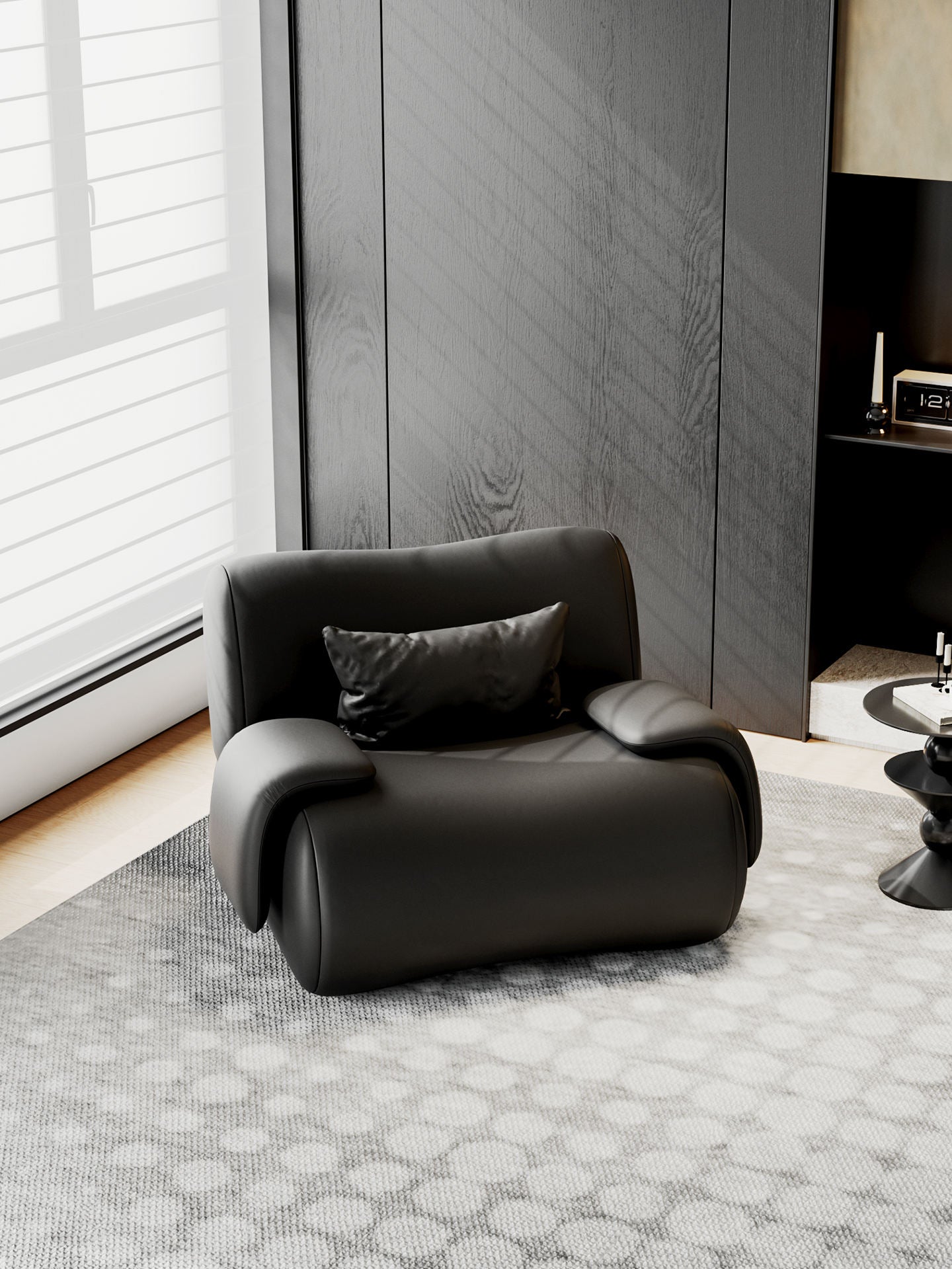 Black Upholstered Accent Chair Modern Sculptural Lounge Chair