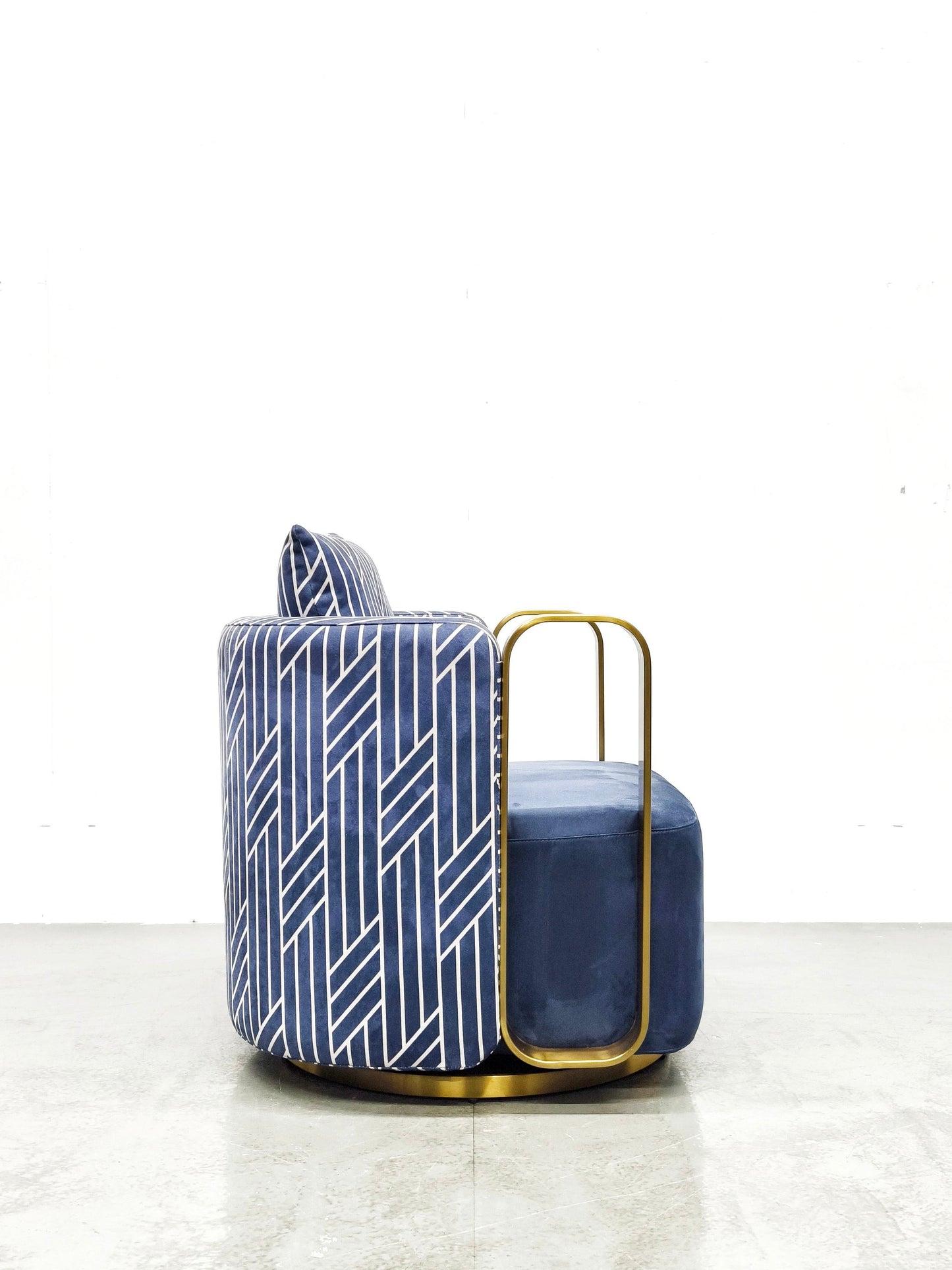 Blue Velvet Swivel Accent Chair with Gold Metal Arms for Living Room