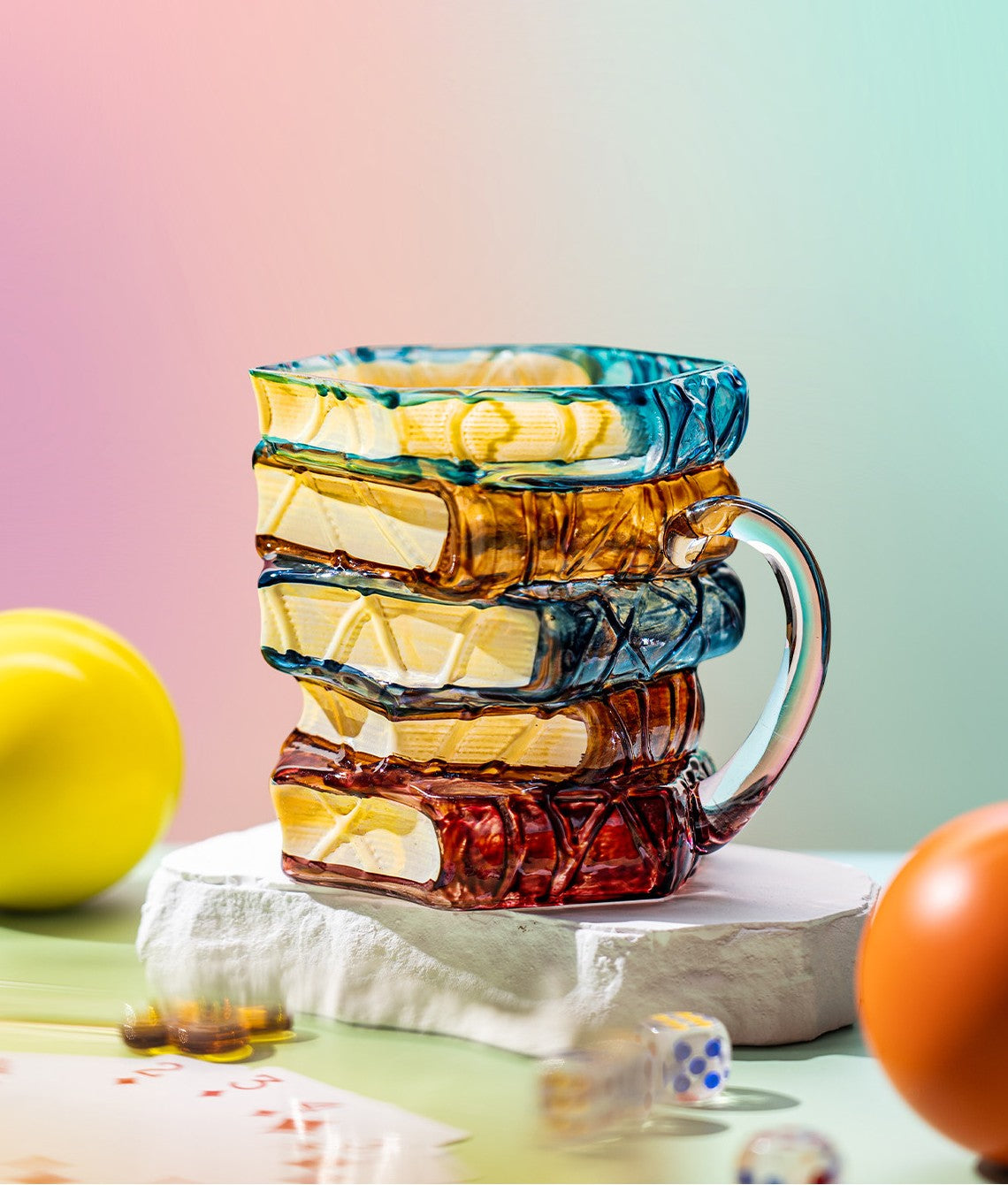 Colorful Stacked Books Glass Mug, 11.8 oz Coffee Cup with Handle