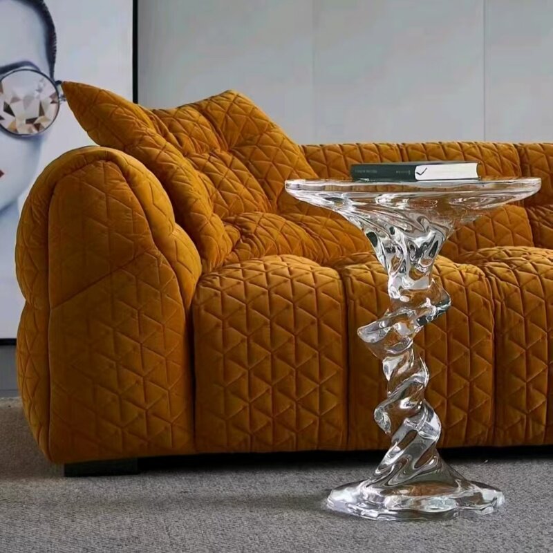 Transparent Resin Side Table, Clear Swirl Accent Table, Sculptural Water Ripple End Table with Round Top, Modern Acrylic Look Pedestal Table for Living Room, Bedroom, Hotel Lobby, Sofa Side