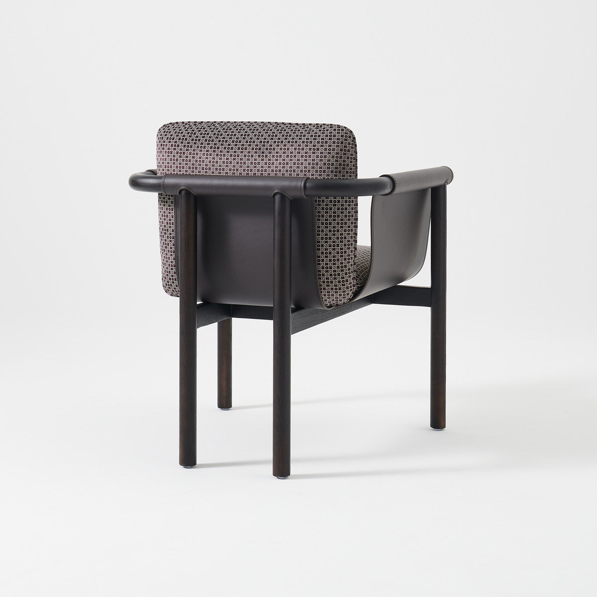 Modern Ash Wood Dining Armchair, Upholstered Accent Chair with Leather Wrapped Armrests, Patterned Cushioned Seat and Back, Contemporary Chair for Dining Room, Study, Bedroom or Lounge