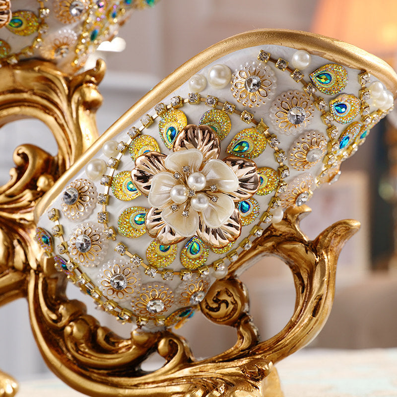 Peacock Decorative Wine Glass Holder, Gold Resin Stemware Rack with Snack Tray, European Style Tabletop Bar Display Stand for Wine Glasses, Candy, Nuts, Dining Room, Bar Cart, Home Decor