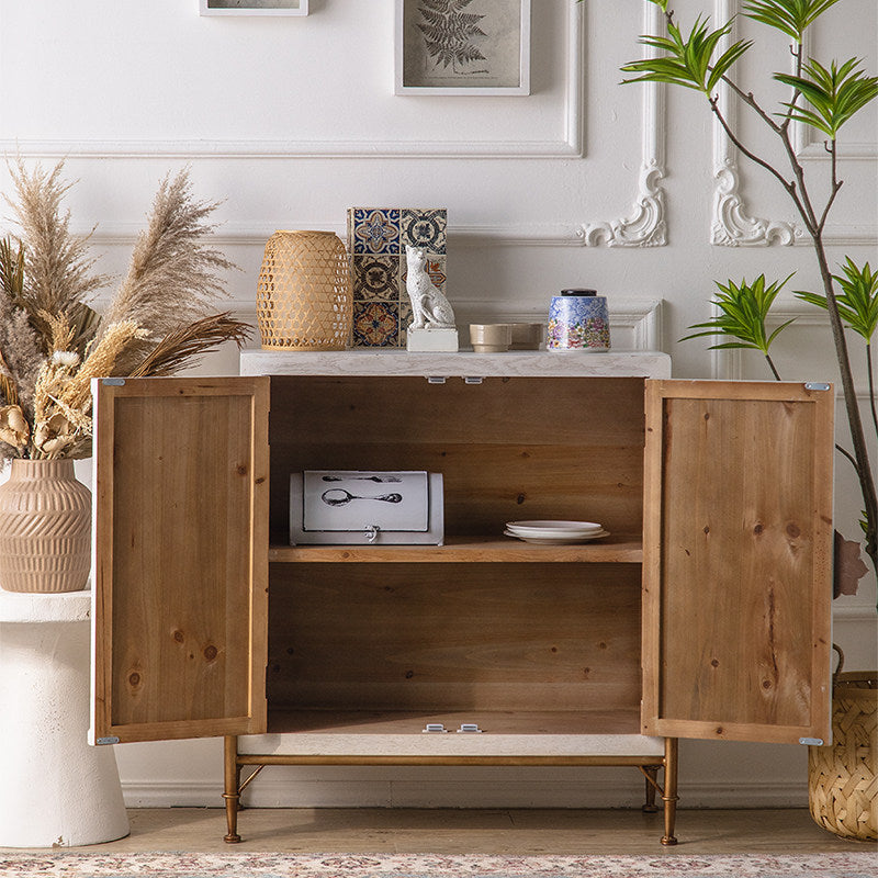 White Mandala Accent Cabinet, Cream Carved 2 Door Storage Cabinet with Gold Legs, Vintage Entryway Cabinet, Small Sideboard, Living Room Credenza and Hallway Console