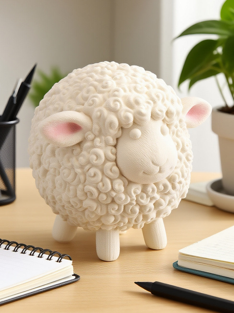 Cute Sheep Tabletop Figurine, Modern Farmhouse Decorative Animal Statue for Living Room, Bedroom, Nursery, Entryway Shelf and Office Desk, Cream White