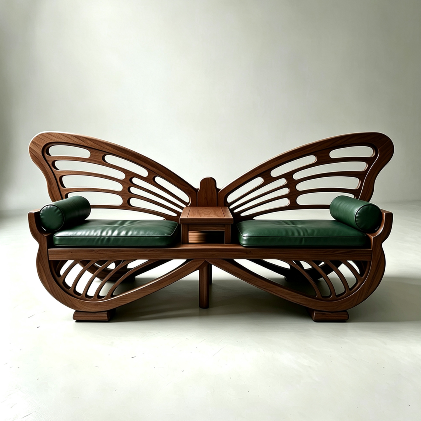 Black Walnut Butterfly Loveseat with Blue Cushions and Center Table