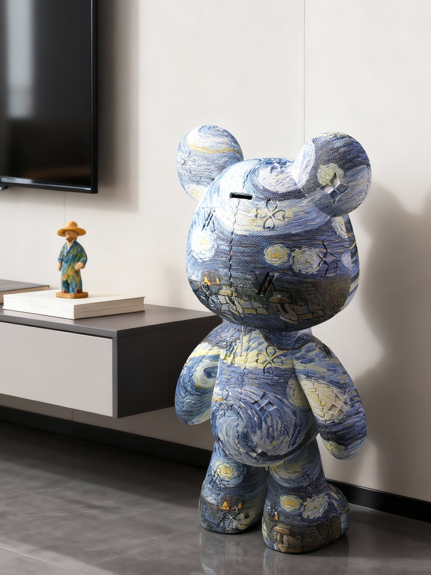 Modern Abstract Bear Coin Bank Statue, Large Decorative Money Bank Sculpture for Living Room, Entryway, Office, Bedroom &amp; Home Decor, Blue Abstract Art Finish