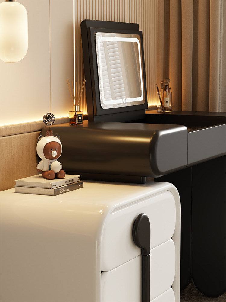 Black Vanity Desk with LED Mirror and 3-Drawer Storage Cabinet