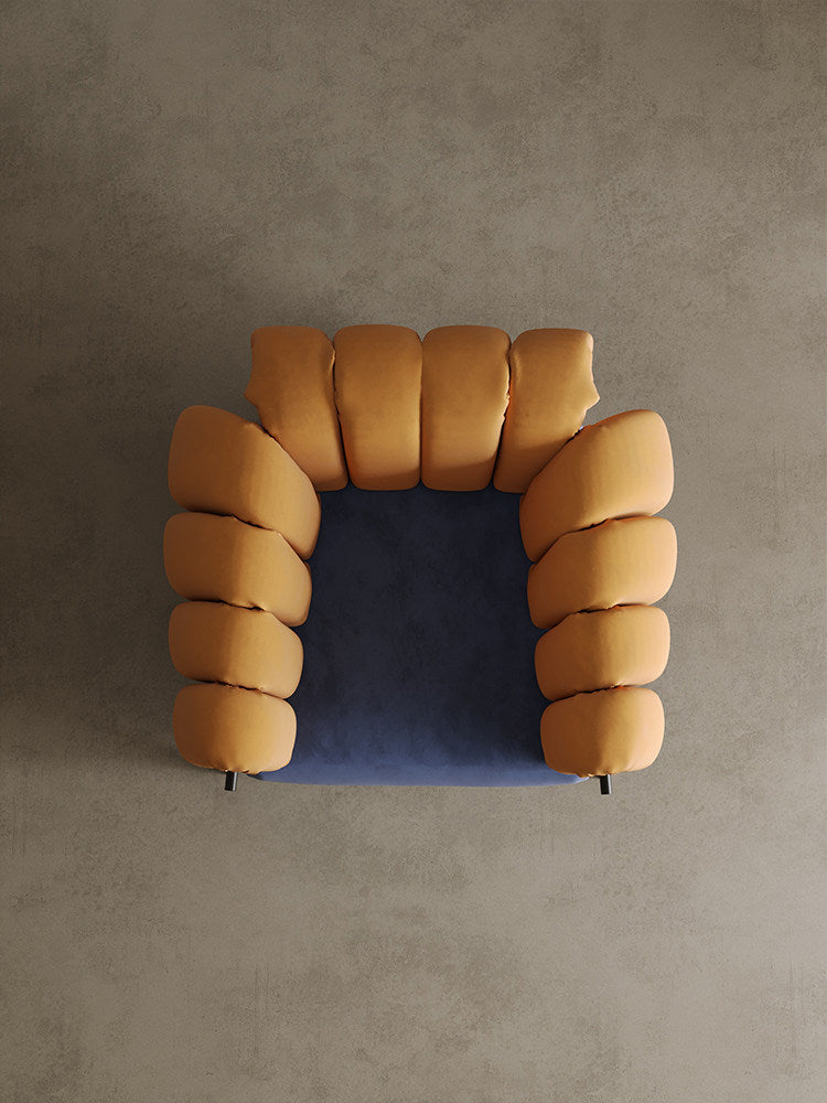 Orange Velvet and Blue Velvet Accent Armchair with Channel Tufted Wraparound Back, Carbon Steel Frame, Modern Retro Lounge Chair for Living Room, Bedroom, Balcony, Hotel and Reading Nook