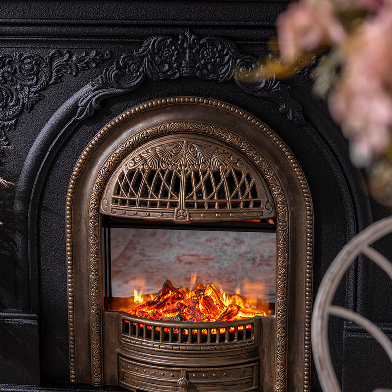 Black Electric Fireplace Mantel with Heater, Ornate Freestanding Faux Fireplace Console for Living Room, Bedroom, Office and Entryway