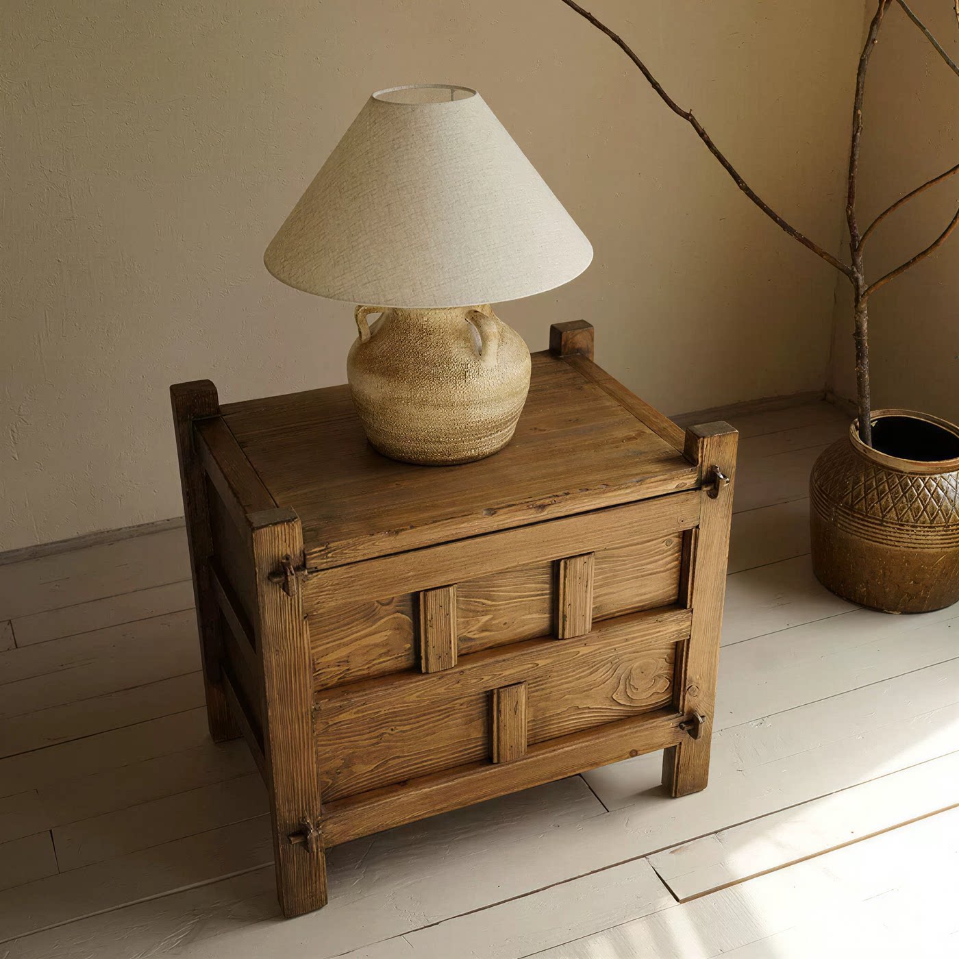 Solid Pine 2-Drawer Accent Cabinet, Rustic Brown Side Table